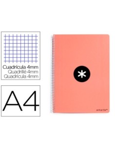 CUADERNO ESPIRAL LIDERPAPEL A4 ANTARTIK TAPA DURA 80H 100GR CUADRO 4MM CON MARGEN COLOR CORAL