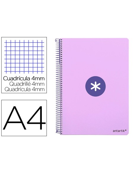 CUADERNO ESPIRAL LIDERPAPEL A4 ANTARTIK TAPA DURA 80H 100GR CUADRO 4MM CON MARGEN COLOR LAVANDA