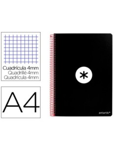 CUADERNO ESPIRAL LIDERPAPEL A4 ANTARTIK TAPA DURA 80H 100GR CUADRO 4MM CON MARGEN COLOR NEGRO