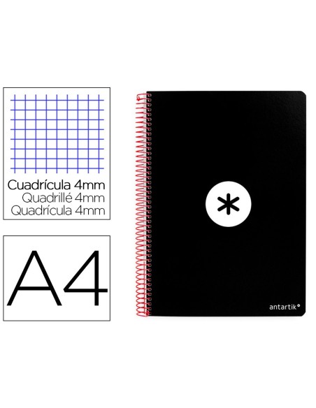 CUADERNO ESPIRAL LIDERPAPEL A4 ANTARTIK TAPA DURA 80H 100GR CUADRO 4MM CON MARGEN COLOR NEGRO