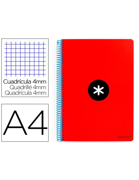 CUADERNO ESPIRAL LIDERPAPEL A4 ANTARTIK TAPA DURA 80H 100GR CUADRO 4MM CON MARGEN COLOR ROJO