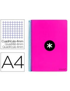 CUADERNO ESPIRAL LIDERPAPEL A4 ANTARTIK TAPA DURA 80H 100GR CUADRO 4MM CON MARGEN COLOR ROSA FLUOR