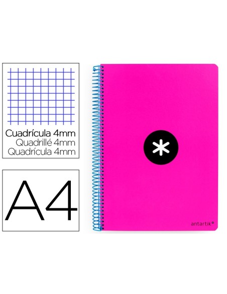 CUADERNO ESPIRAL LIDERPAPEL A4 ANTARTIK TAPA DURA 80H 100GR CUADRO 4MM CON MARGEN COLOR ROSA FLUOR