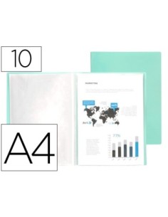 CARPETA LIDERPAPEL ESCAPARATE 10 FUNDAS POLIPROPILENO DIN A4 VERDE MANZANA OPACO