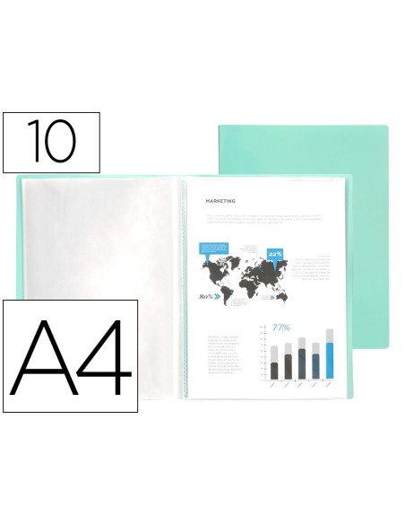 CARPETA LIDERPAPEL ESCAPARATE 10 FUNDAS POLIPROPILENO DIN A4 VERDE MANZANA OPACO