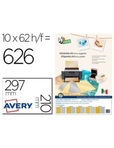 ETIQUETA ADHESIVA AVERY TICO PAPEL SATINADO ORO / PLATA LASER MEDIDAS SURTIDAS PACK DE 626 ETIQUETAS