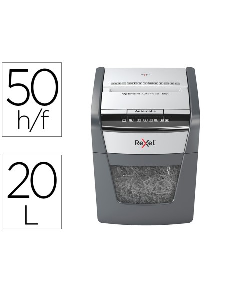 DESTRUCTORA DE DOCUMENTOS REXEL OPTIMUM AUTOFEED+ 50X EU CAPACIDAD DE CORTE 50 HOJAS DESTRUYE GRAPAS Y CLIPS