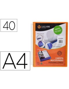 CARPETA CARCHIVO ARCHIVEX POLIPROPILENO CANGURO NARANJA ESCAPARATE CON ESPIRAL 40 FUNDAS CIERRE GOMAS DIN A4