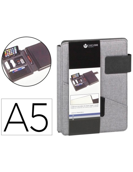 CARPETA PORTAFOLIOS CARCHIVO VENTURE DIN A5 CON CUADERNO Y SOPORTE SMARTPHONE COLOR GRIS