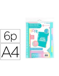 SEPARADOR CARCHIVO POLIPROPILENO SOFT EXTRA FUERTE DIN A4 MULTITALADRO JUEGO DE 6 POSICIONES