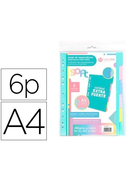 SEPARADOR CARCHIVO POLIPROPILENO SOFT EXTRA FUERTE DIN A4 MULTITALADRO JUEGO DE 6 POSICIONES