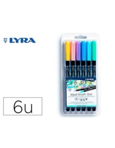 ROTULADOR LYRA AQUA BRUSH ACUARELABLE DOBLE PUNTA Y PINCEL TONOS PASTEL BLISTER DE 6 UNIDADES SURTIDAS