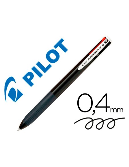 BOLIGRAFO PILOT SUPER GRIP G 4 COLORES RETRACTIL SUJECION DE CAUCHO TINTA BASE DE ACEITE CUERPO COLOR NEGRO