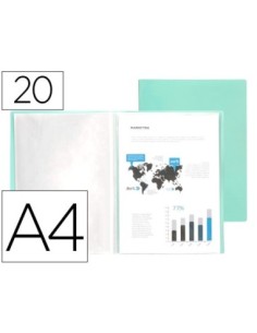 CARPETA LIDERPAPEL ESCAPARATE 20 FUNDAS POLIPROPILENO DIN A4 VERDE MANZANA OPACO