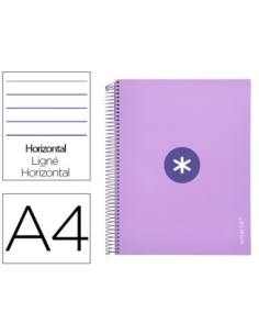 CUADERNO ESPIRAL LIDERPAPEL A4 MICRO ANTARTIK TAPA FORRADA 120H 100 GR HORIZONTAL 5 BANDA4 TALADROS COLOR LAVANDA
