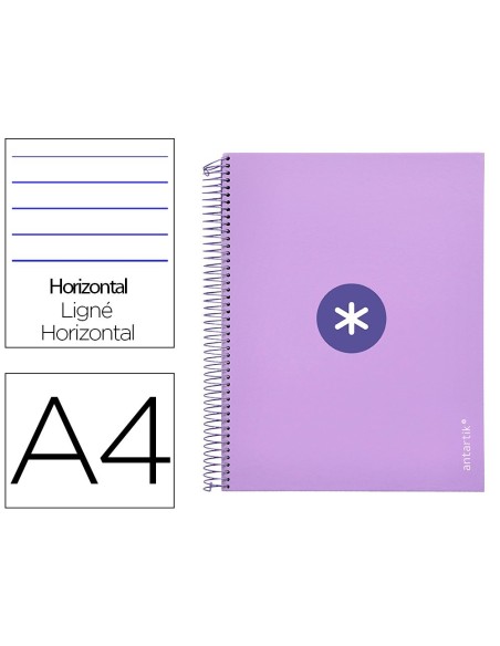 CUADERNO ESPIRAL LIDERPAPEL A4 MICRO ANTARTIK TAPA FORRADA 120H 100 GR HORIZONTAL 5 BANDA4 TALADROS COLOR LAVANDA