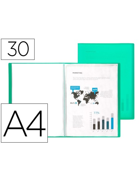 CARPETA LIDERPAPEL ESCAPARATE 30 FUNDAS POLIPROPILENO DIN A4 VERDE TRANSLUCIDO