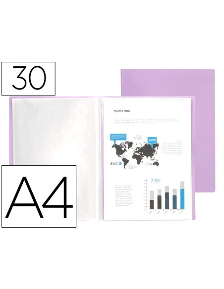 CARPETA LIDERPAPEL ESCAPARATE 30 FUNDAS POLIPROPILENO DIN A4 LAVANDA OPACO