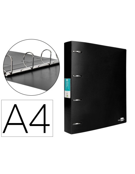 CARPETA LIDERPAPEL 4 ANILLAS 40 MM MIXTAS POLIPROPILENO DIN A4 NEGRO OPACO