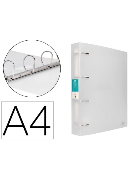 CARPETA LIDERPAPEL 4 ANILLAS MIXTAS 40 MM POLIPROPILENO DIN A4 TRANSPARENTE