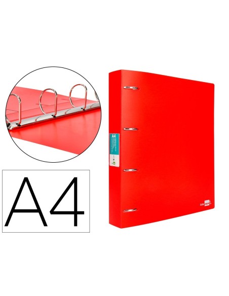 CARPETA LIDERPAPEL 4 ANILLAS MIXTAS 40 MM POLIPROPILENO DIN A4 ROJO TRANSLUCIDO