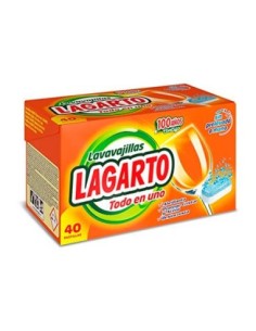 PASTILLA LAVAVAJILLAS LAGARTO TODO EN UNO ABRILLANTA DESINCRUSTA Y PROTEGE SIN PRELAVADO CAJA DE 40 UNIDADES